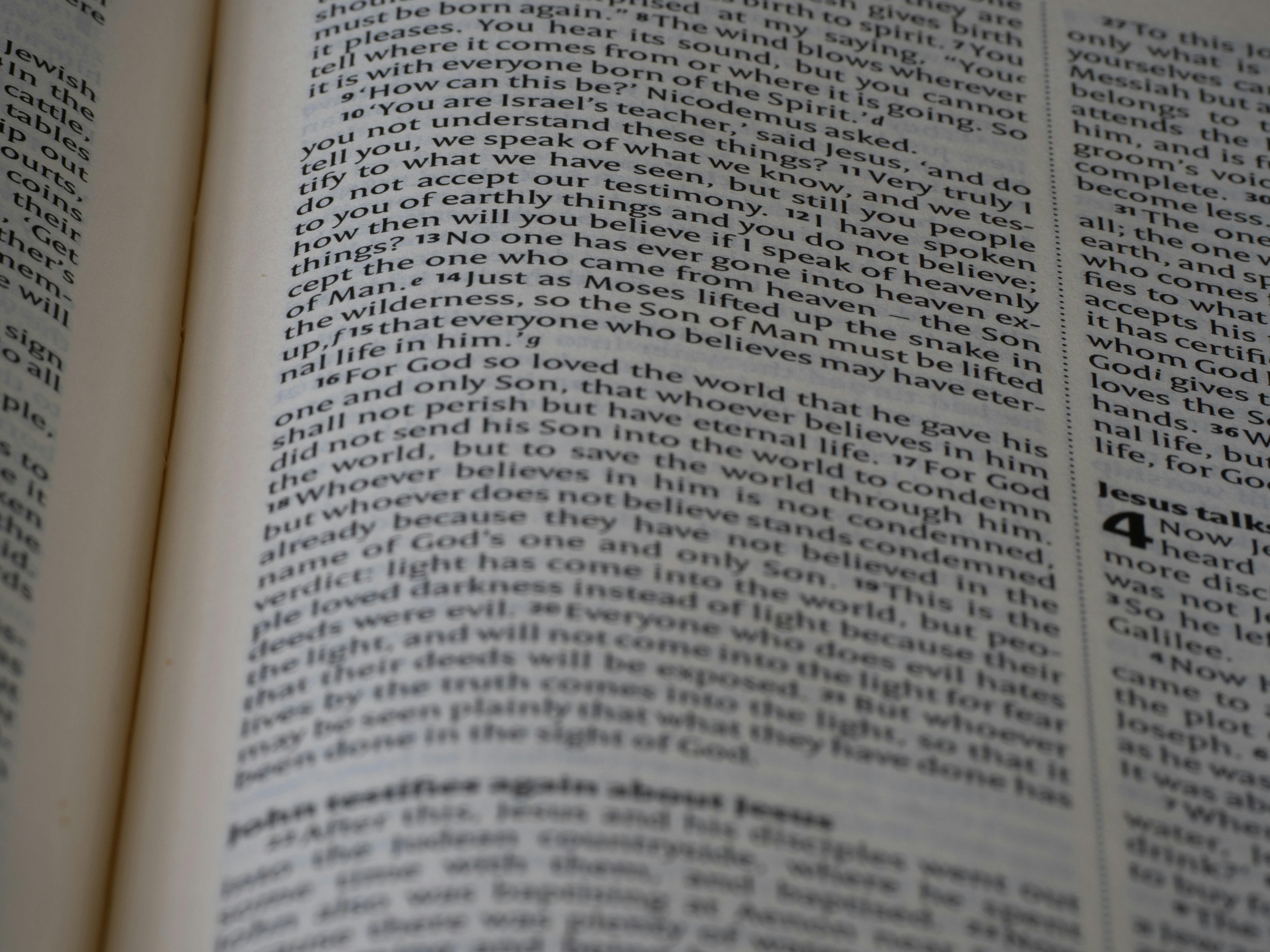 close up, bokeh, bible, new testament, christian, history, text, reading, bible study, devotions, christianity, scripture, Gospel of John, John, Gospel,